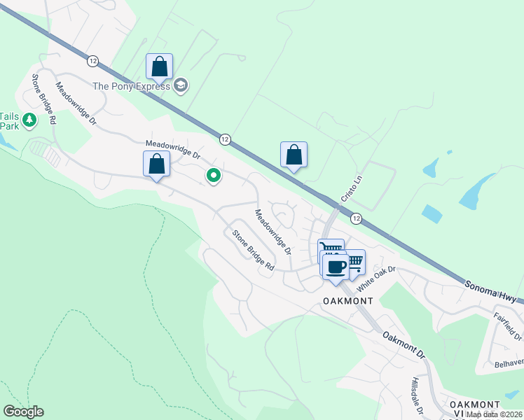 map of restaurants, bars, coffee shops, grocery stores, and more near 6538 Meadowridge Drive in Santa Rosa