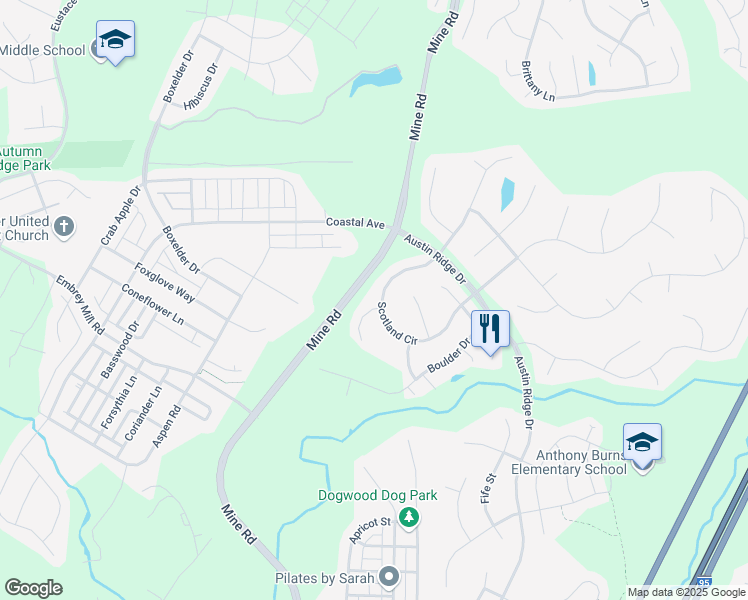 map of restaurants, bars, coffee shops, grocery stores, and more near 24 Scotland Circle in Stafford