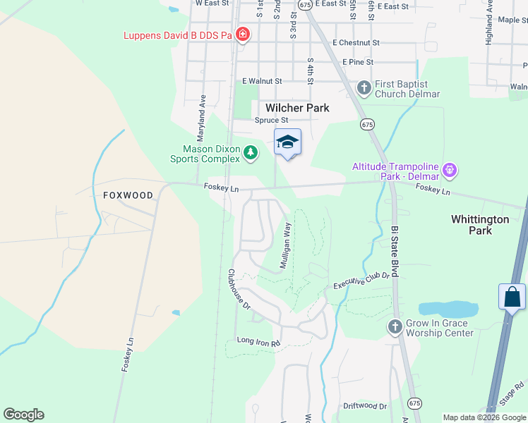 map of restaurants, bars, coffee shops, grocery stores, and more near 9445 Rolling Green Drive in Delmar