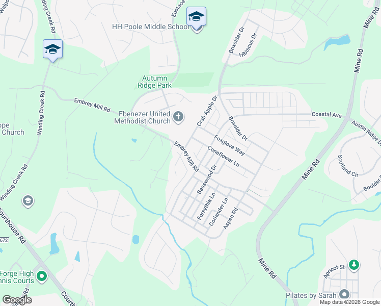 map of restaurants, bars, coffee shops, grocery stores, and more near 203 Embrey Mill Road in Stafford