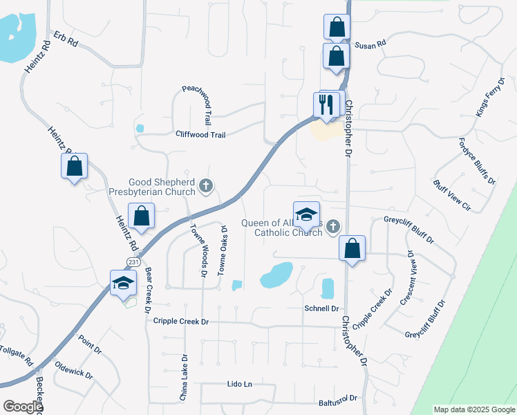 map of restaurants, bars, coffee shops, grocery stores, and more near 6579 Devonhurst Drive in St. Louis