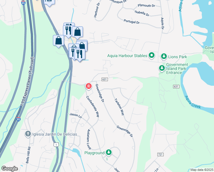 map of restaurants, bars, coffee shops, grocery stores, and more near 6 Knightsbridge Way in Stafford