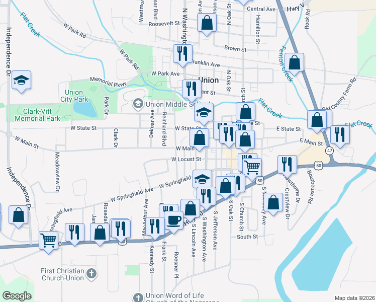 map of restaurants, bars, coffee shops, grocery stores, and more near 15 South Lincoln Avenue in Union
