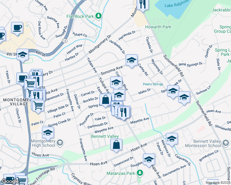 map of restaurants, bars, coffee shops, grocery stores, and more near 900 Yulupa Avenue in Santa Rosa