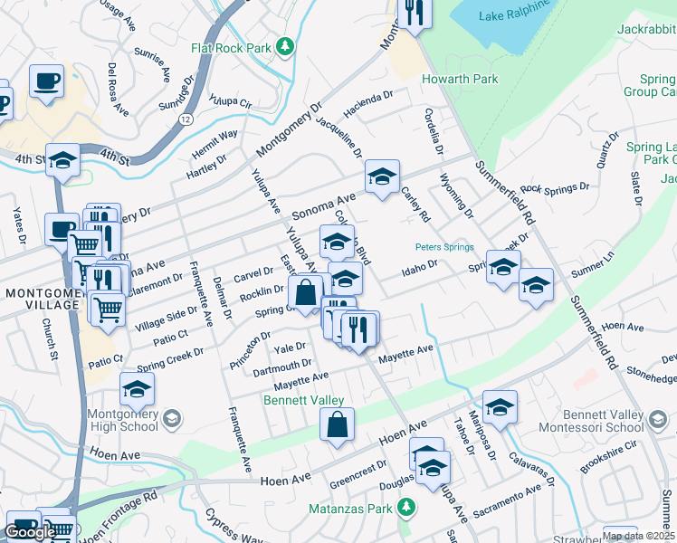 map of restaurants, bars, coffee shops, grocery stores, and more near 900 Yulupa Avenue in Santa Rosa