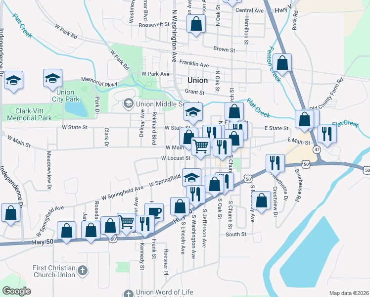 map of restaurants, bars, coffee shops, grocery stores, and more near 15 South Lincoln Avenue in Union
