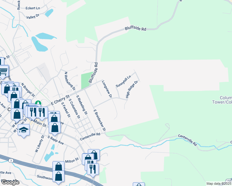 map of restaurants, bars, coffee shops, grocery stores, and more near 807 Sunnyhill Lane in Columbia