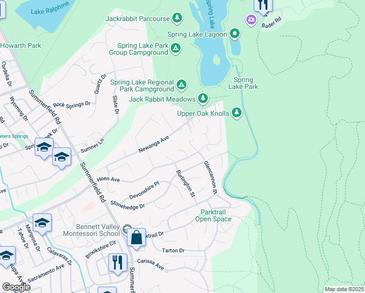 map of restaurants, bars, coffee shops, grocery stores, and more near 4790 Burlington Street in Santa Rosa