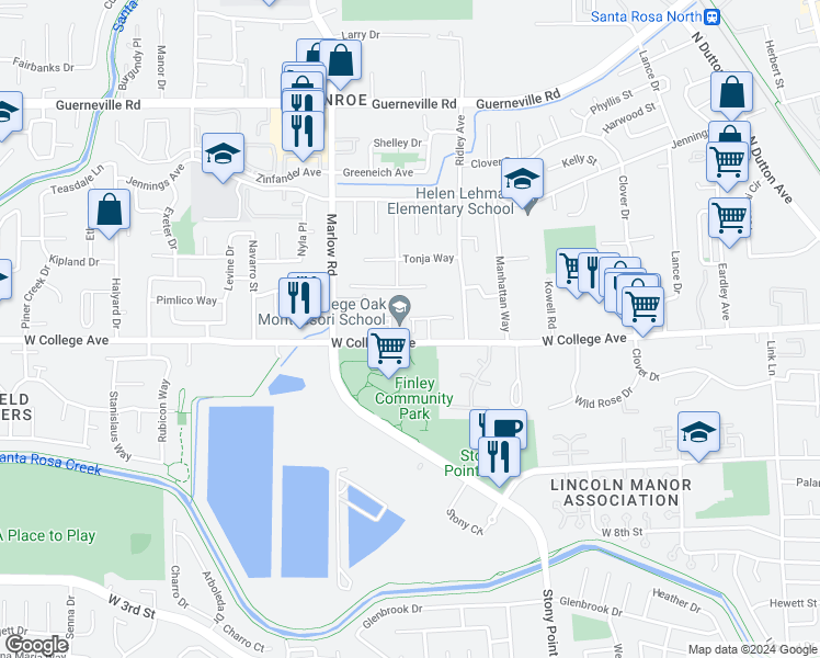 map of restaurants, bars, coffee shops, grocery stores, and more near 1864 Rhianna Street in Santa Rosa