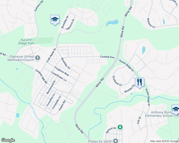 map of restaurants, bars, coffee shops, grocery stores, and more near 513 Gladiola Way in Stafford