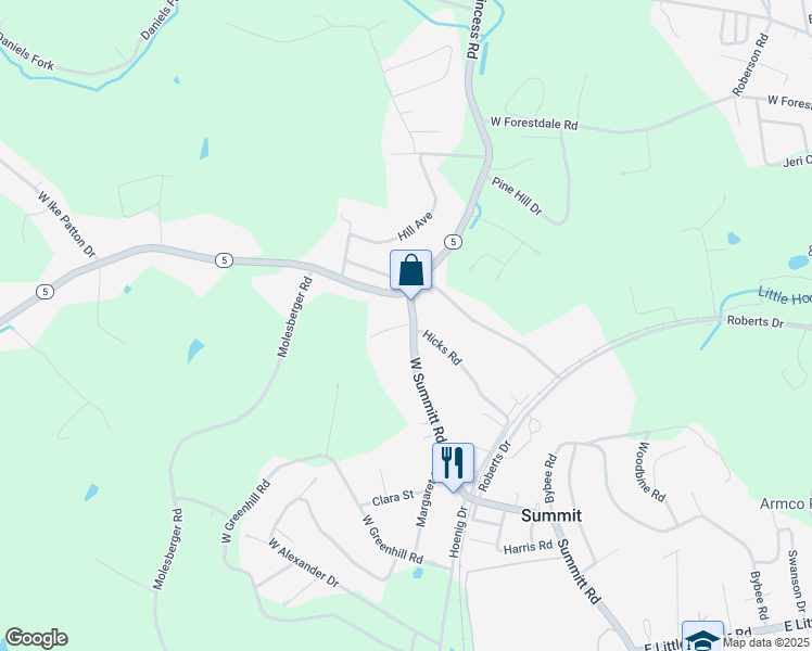 map of restaurants, bars, coffee shops, grocery stores, and more near 183 West Summitt Road in Ashland