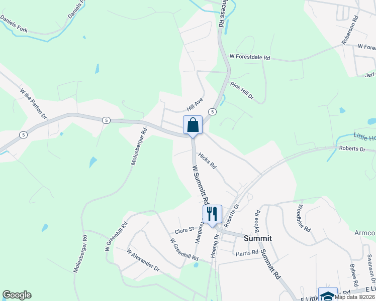 map of restaurants, bars, coffee shops, grocery stores, and more near 183 West Summitt Road in Ashland