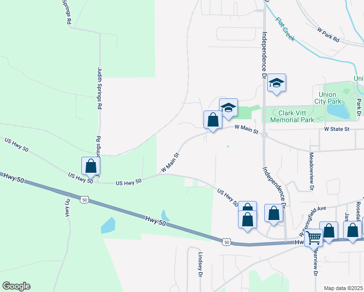 map of restaurants, bars, coffee shops, grocery stores, and more near 1327 West Main Street in Union