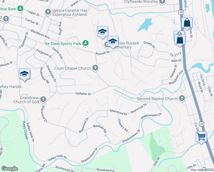 map of restaurants, bars, coffee shops, grocery stores, and more near 4985-5099 Blackburn Avenue in Ashland