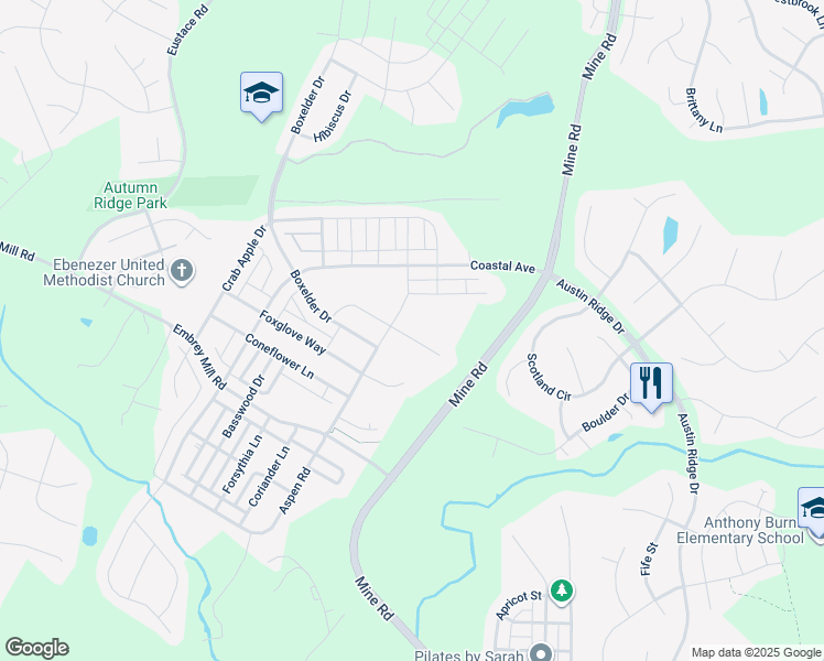 map of restaurants, bars, coffee shops, grocery stores, and more near 513 Gladiola Way in Stafford