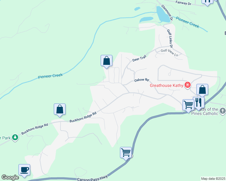 map of restaurants, bars, coffee shops, grocery stores, and more near 25973 Sylvan Road in Pioneer