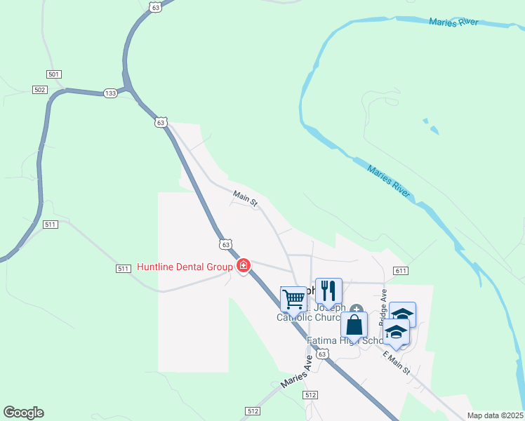 map of restaurants, bars, coffee shops, grocery stores, and more near Main Street in Westphalia