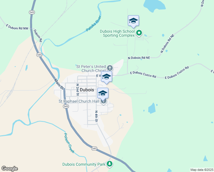 map of restaurants, bars, coffee shops, grocery stores, and more near 4550 North 4th Street in Dubois