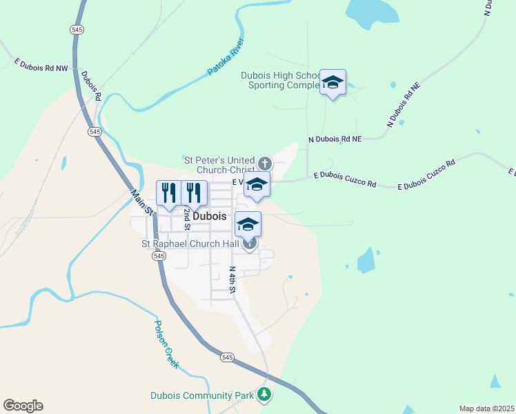 map of restaurants, bars, coffee shops, grocery stores, and more near 4550 North 4th Street in Dubois