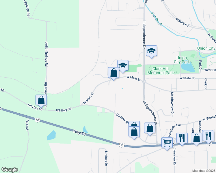 map of restaurants, bars, coffee shops, grocery stores, and more near 1320 West Main Street in Union