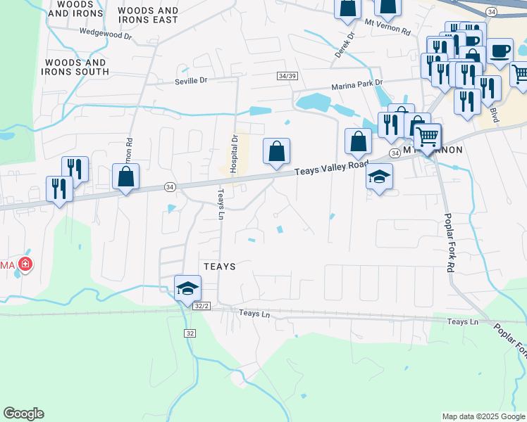 map of restaurants, bars, coffee shops, grocery stores, and more near 145 Sable Pointe Drive in Hurricane