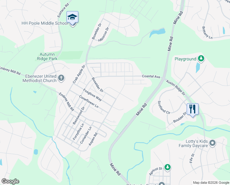 map of restaurants, bars, coffee shops, grocery stores, and more near 444 Gladiola Way in Stafford