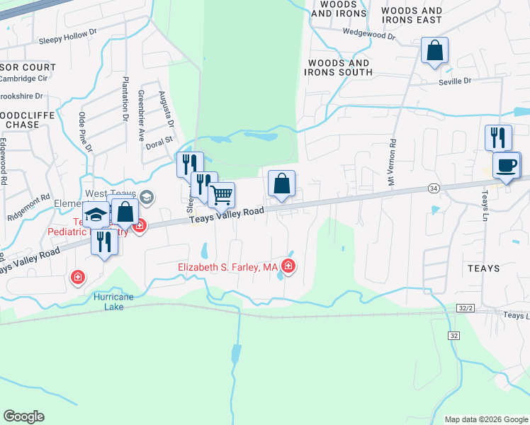 map of restaurants, bars, coffee shops, grocery stores, and more near 3738 Teays Valley Road in Hurricane