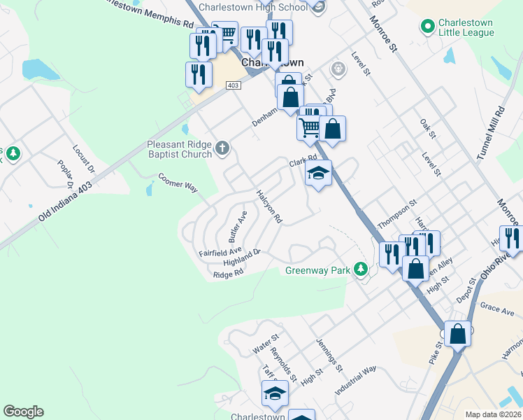 map of restaurants, bars, coffee shops, grocery stores, and more near 203 Marshall Drive in Charlestown