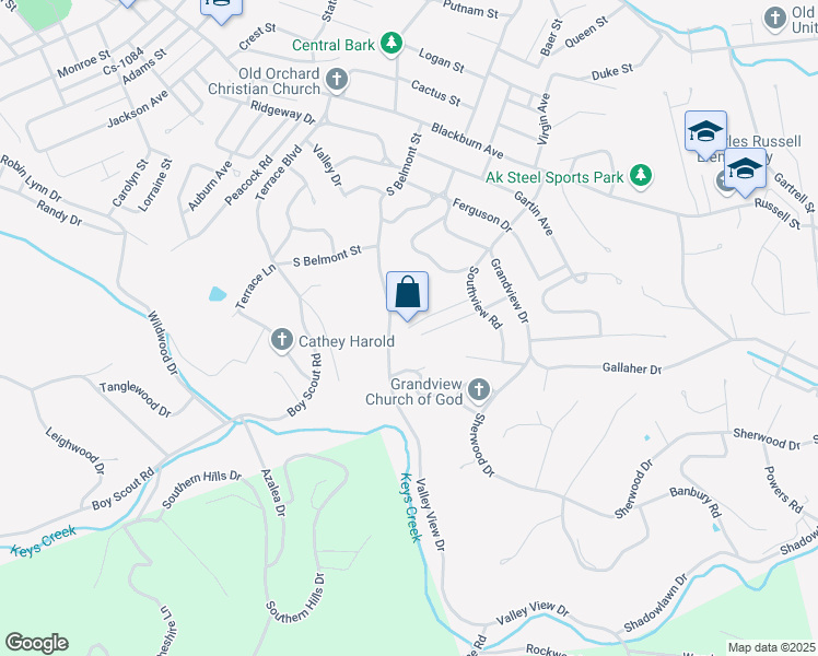map of restaurants, bars, coffee shops, grocery stores, and more near 4068 Valley View Drive in Ashland