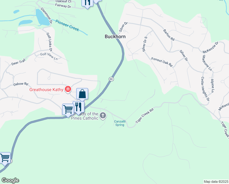 map of restaurants, bars, coffee shops, grocery stores, and more near 26724 California 88 in Pioneer