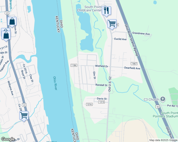 map of restaurants, bars, coffee shops, grocery stores, and more near 212 Randall Street in South Point