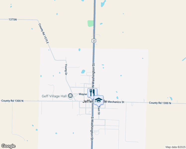 map of restaurants, bars, coffee shops, grocery stores, and more near North Washington Street in Jeffersonville