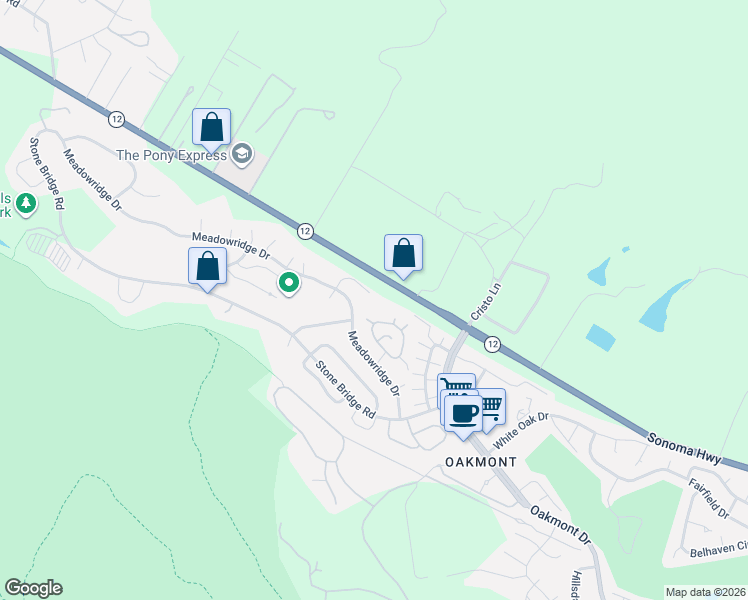 map of restaurants, bars, coffee shops, grocery stores, and more near 6485 Meadowridge Court in Santa Rosa