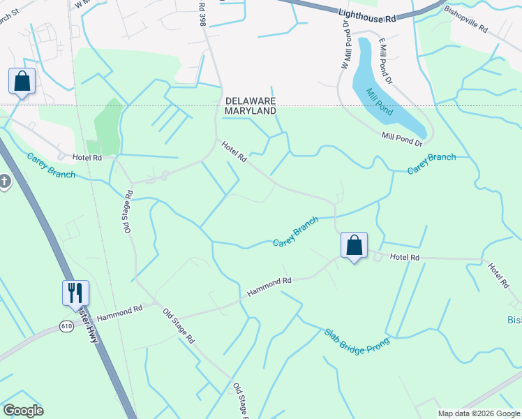 map of restaurants, bars, coffee shops, grocery stores, and more near 10166 Rabbit Ridge Lane in Bishopville