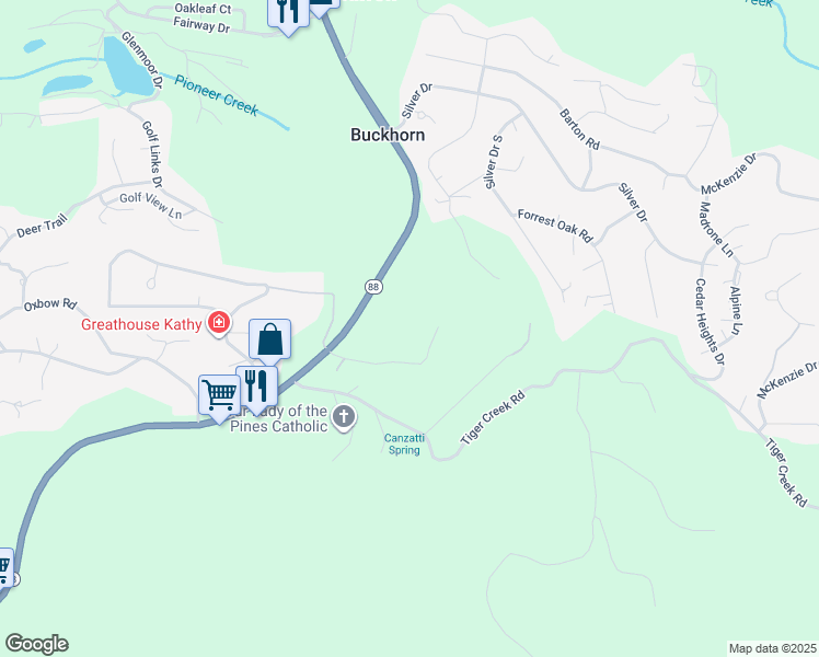 map of restaurants, bars, coffee shops, grocery stores, and more near 26724 California 88 in Pioneer
