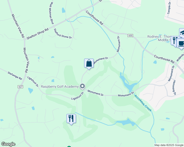 map of restaurants, bars, coffee shops, grocery stores, and more near 3 Tinder Court in Stafford