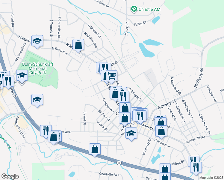 map of restaurants, bars, coffee shops, grocery stores, and more near 119 East Weilbacher Street in Columbia