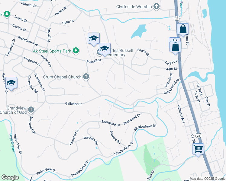 map of restaurants, bars, coffee shops, grocery stores, and more near 4800-4826 Richardson Road in Ashland