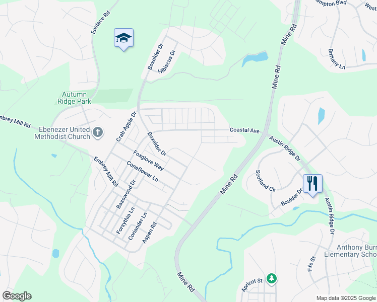 map of restaurants, bars, coffee shops, grocery stores, and more near 445 Gladiola Way in Stafford