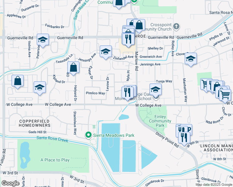 map of restaurants, bars, coffee shops, grocery stores, and more near 1116 Navarro Street in Santa Rosa