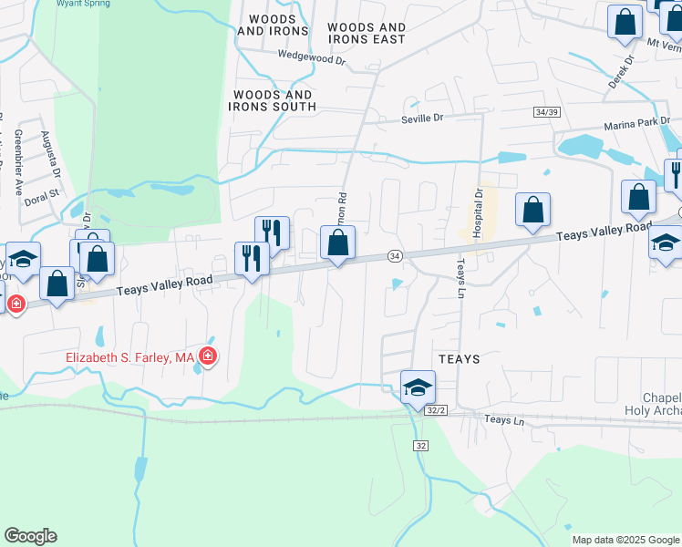 map of restaurants, bars, coffee shops, grocery stores, and more near 3370 Teays Valley Road in Hurricane