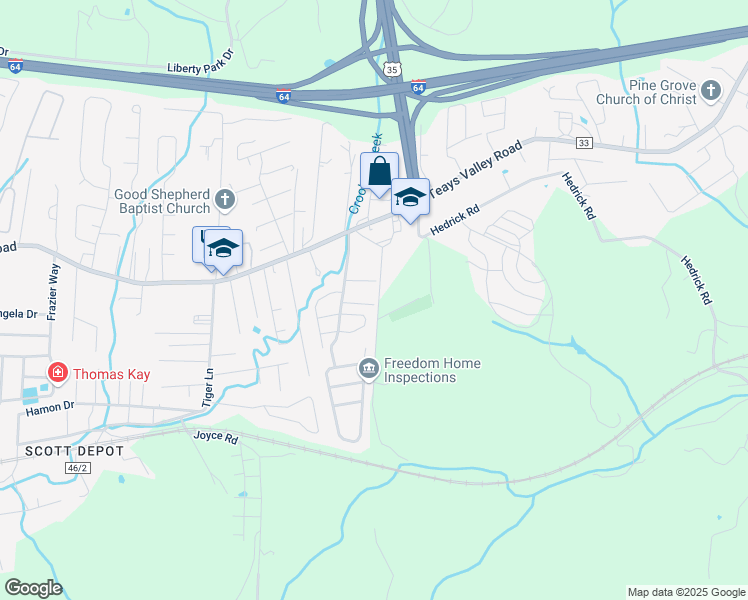 map of restaurants, bars, coffee shops, grocery stores, and more near 79 Regency Place in Teays Valley