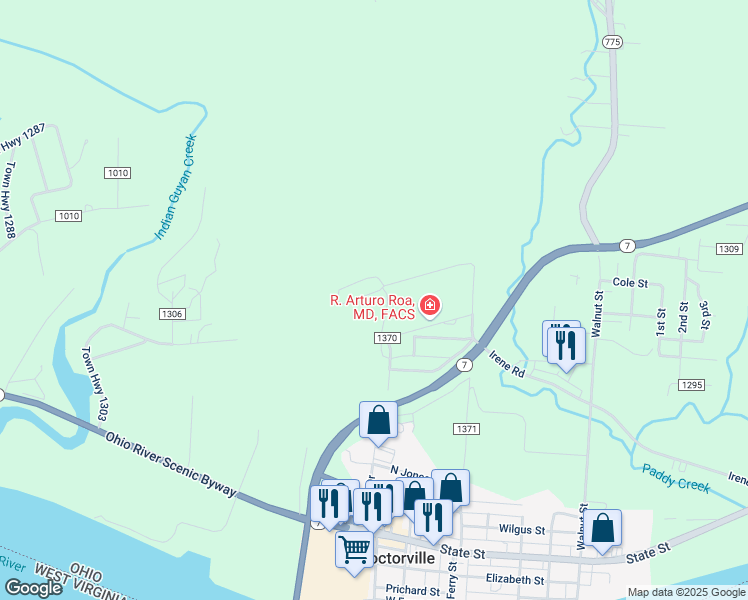 map of restaurants, bars, coffee shops, grocery stores, and more near 351 Private Road 574 in Proctorville