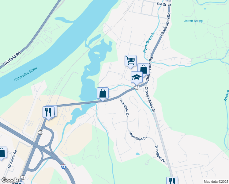 map of restaurants, bars, coffee shops, grocery stores, and more near 164 Valley Brook Circle in Nitro