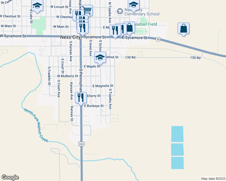 map of restaurants, bars, coffee shops, grocery stores, and more near 706-712 South Topeka Avenue in Ness City