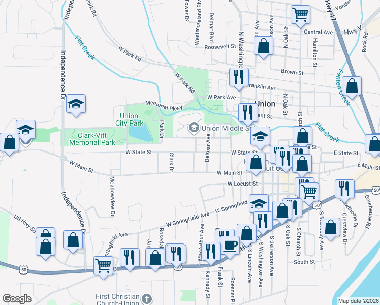 map of restaurants, bars, coffee shops, grocery stores, and more near 616 West State Street in Union
