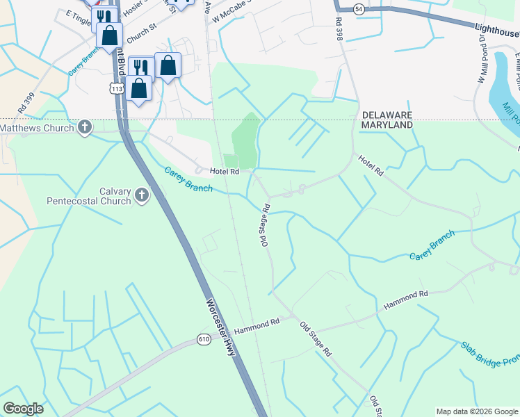 map of restaurants, bars, coffee shops, grocery stores, and more near 13301 Old Stage Road in Bishopville