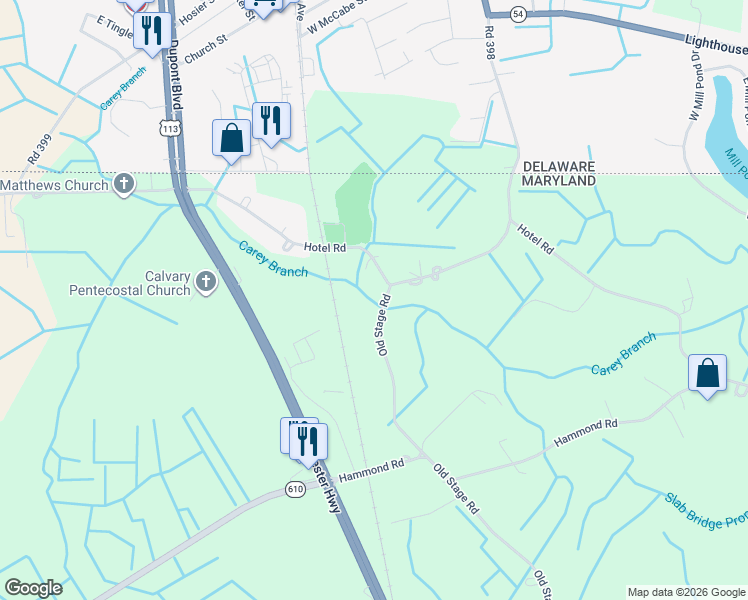 map of restaurants, bars, coffee shops, grocery stores, and more near 13301 Old Stage Road in Bishopville