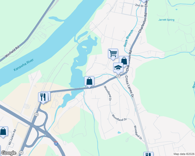 map of restaurants, bars, coffee shops, grocery stores, and more near 164 Valley Brook Circle in Nitro