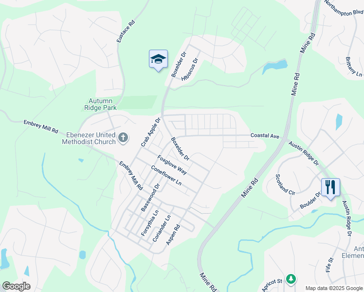 map of restaurants, bars, coffee shops, grocery stores, and more near 313 Boxelder Drive in Stafford